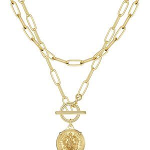 Elegant 14K Gold Layered Necklaces | Vintage Coin Medallion & Choker Style